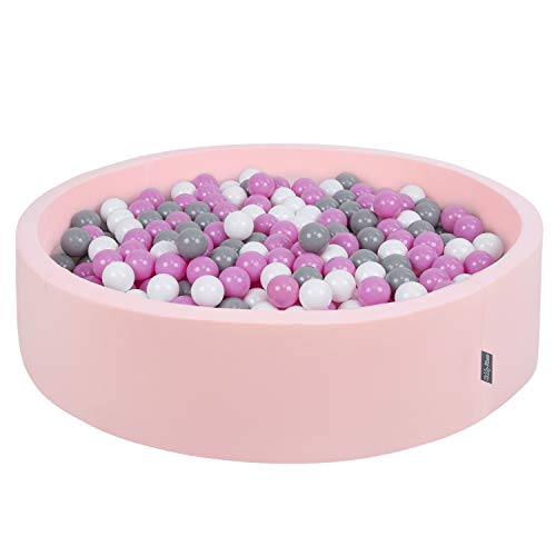 KiddyMoon Bällebad 120X30cm/600 Bälle Rund Groß Bällepool Mit Bunten Bällen Für Babys Kinder, Rosa:Grau-Weiß-Pink von KiddyMoon