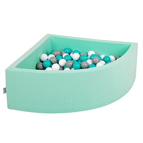 KiddyMoon TR30D-311 Bällebad 90X30cm/200 Bälle Bällepool Mit Bällen ∅ 7Cm Für Babys Kinder Viertel Eckig, Mint:Grau/Weiß/Türkis von KiddyMoon
