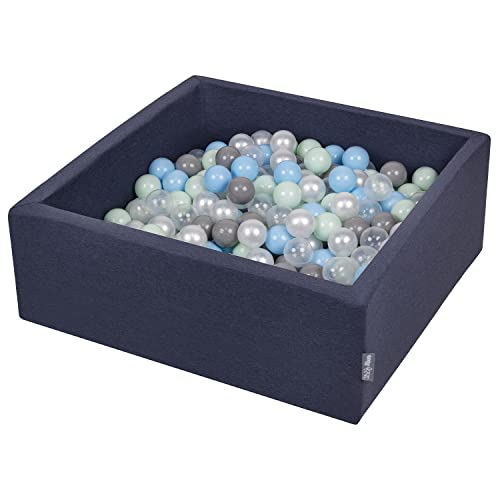 KiddyMoon Bällebad 90X30cm/300 Bälle ∅ 7Cm Bällepool Mit Bunten Bällen Für Babys Kinder Quadrat, Dunkelblau:Perle/Grau/Transparent/Babyblau/Mint von KiddyMoon