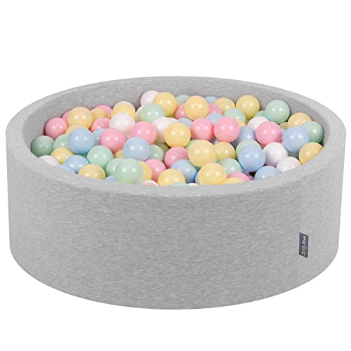 KiddyMoon Bällebad 90X30cm/300 Bälle ∅ 7Cm Bällepool Mit Bunten Bällen Für Babys Kinder Rund, Hellgrau: Pastellblau/Pastellgelb/Weiß/Minze/Puderrosa von KiddyMoon