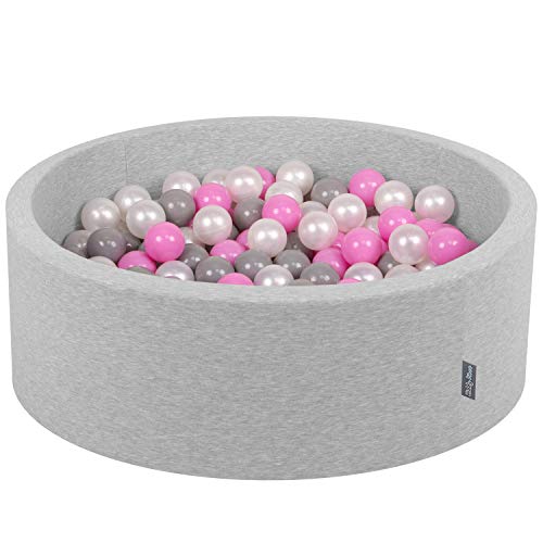 KiddyMoon Bällebad 90X30cm/300 Bälle ∅ 7Cm Bällepool Mit Bunten Bällen Für Babys Kinder Rund, Hellgrau:Perle-Grau-Pink von KiddyMoon