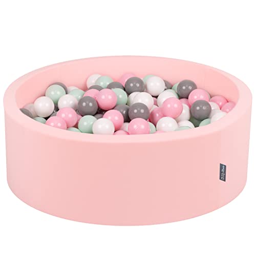 KiddyMoon Bällebad 90X30cm/300 Bälle ∅ 7Cm Bällepool Mit Bunten Bällen Für Babys Kinder Rund, Pink:Weiß/Grau/Minze/Puderrosa von KiddyMoon