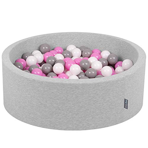 KiddyMoon Bällebad 90X30cm/200 Bälle ∅ 7Cm Bällepool Mit Bunten Bällen Für Madchen Babys Kinder Rund, Hellgrau:Grau/Weiß/Hellpink von KiddyMoon