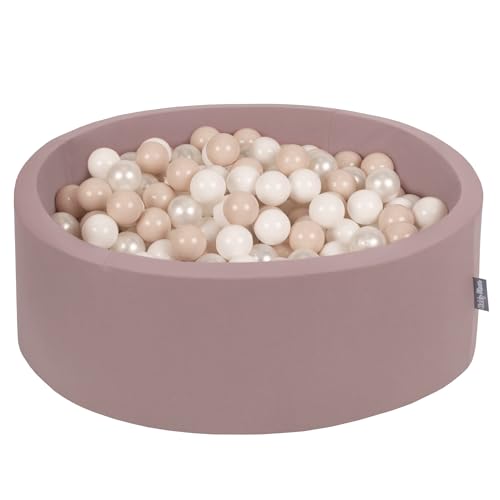 KiddyMoon Rund Bällebad Bällepool 90X30cm/200 Bälle ∅ 7Cm Ballgruben Für Babys Spielbad Kleinkinder, Erikafarben: Pastellbeige/Weiß/Perle von KiddyMoon