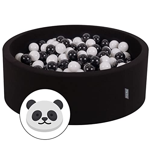 KiddyMoon Bällebad Bällepool Mit Bunten Bällen 90X30cm/200 Bälle ∅ 7Cm Für Babys Kinder Rund, Panda:Schwarz/Weiß von KiddyMoon