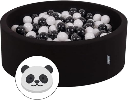 KiddyMoon Bällebad Bällepool Mit Bunten Bällen 90X30cm/200 Bälle ∅ 7Cm Für Babys Kinder Rund, Panda:Schwarz/Weiß von KiddyMoon