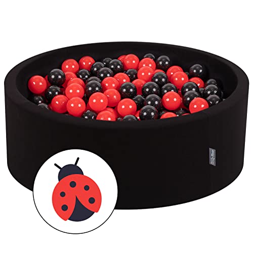 KiddyMoon Bällebad Bällepool Mit Bunten Bällen 90X30cm/300 Bälle ∅ 7Cm Für Babys Kinder Rund, Marienkäfer:Schwarz/Rot von KiddyMoon