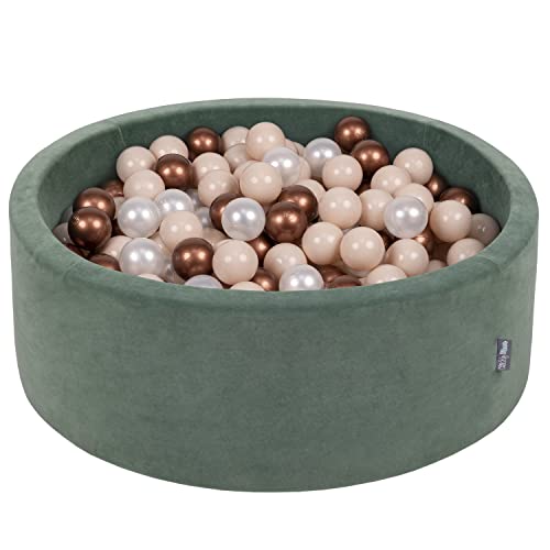 KiddyMoon Rund Bällebad Velvet Bällepool 90X30cm/300 Bälle ∅ 7Cm Ballgruben Für Babys Spielbad Kleinkinder, Hergestellt In EU, Waldgrün: Pastellbeige/Kupferrot/Perle von KiddyMoon