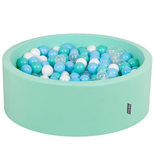 KiddyMoon OK30D-165 Bällebad 90X30cm/200 Bälle ∅ 7Cm Bällepool Mit Bunten Bällen Für Babys Kinder Rund, Mint:Helltürkis-Weiß-Transparent-Baby Blau von KiddyMoon