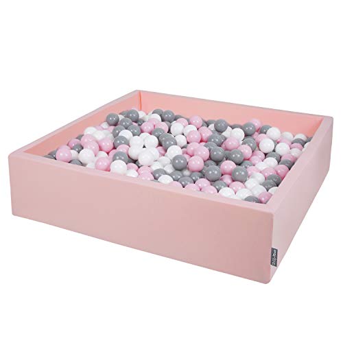KiddyMoon Quadrat Bällebad Bällepool 120X30cm/200 Bälle ∅ 7Cm Eckig Ballgruben Für Babys Spielbad Kleinkinder, Hergestellt In Der EU, Rosa:Weiß-Grau-Puderrosa von KiddyMoon