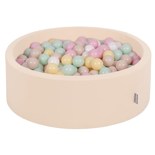 KiddyMoon Rund Bällebad Bällepool 90X30cm/200 Bälle ∅ 7Cm Ballgruben Für Babys Spielbad Kleinkinder, Beige:Pastellbeige/Pastellgelb/Weiß/Minze/Puderrosa von KiddyMoon