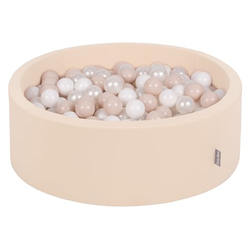 KiddyMoon Rund Bällebad Bällepool 90X30cm/200 Bälle ∅ 7Cm Ballgruben Für Babys Spielbad Kleinkinder, Beige:Pastellbeige/Weiß/Perle von KiddyMoon