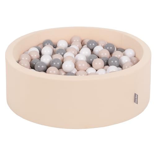 KiddyMoon Rund Bällebad Bällepool 90X30cm/300 Bälle ∅ 7Cm Ballgruben Für Babys Spielbad Kleinkinder, Beige:Pastellbeige/Grau/Weiß von KiddyMoon