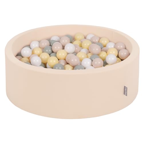 KiddyMoon Rund Bällebad Bällepool 90X30cm/300 Bälle ∅ 7Cm Ballgruben Für Babys Spielbad Kleinkinder, Beige:Pastellbeige/Grüngrau/Pastellgelb/Weiß von KiddyMoon