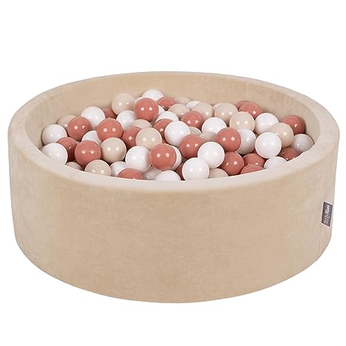 KiddyMoon Rund Bällebad Velvet Bällepool 90X30cm/200 Bälle ∅ 7Cm Ballgruben Für Babys Spielbad Kleinkinder, Hergestellt In EU, Sandbeige: Pastellbeige/Lachsfarbe/Weiß von KiddyMoon
