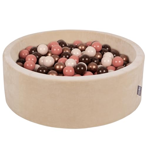 KiddyMoon Rund Bällebad Velvet Bällepool 90X30cm/200 Bälle ∅ 7Cm Ballgruben Für Babys Spielbad Kleinkinder, Sandbeige: Braun/Kupfer/Pastellbeige/Lachs von KiddyMoon