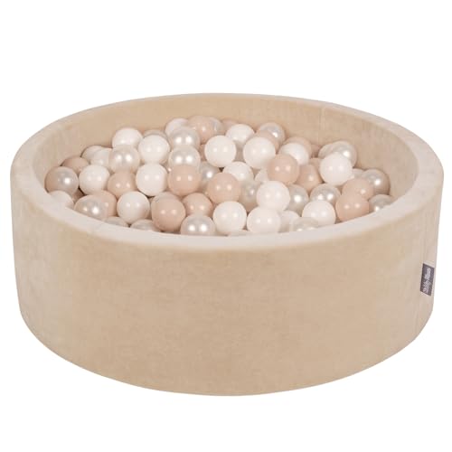 KiddyMoon Rund Bällebad Velvet Bällepool 90X30cm/300 Bälle ∅ 7Cm Ballgruben Für Babys Spielbad Kleinkinder, Sandbeige: Pastellbeige/Weiß/Perle von KiddyMoon