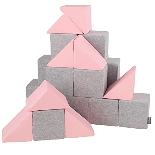 KiddyMoon Schaumstoff Würfel 14 cm Weiche Blöcke 24 Stücke Für Kinder Softbausteine UE, Mix: Hellgrau-Pink von KiddyMoon