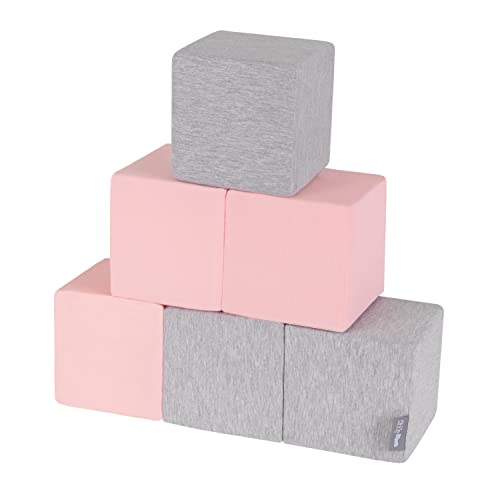 KiddyMoon Schaumstoff Würfel Für Baby Weiche Blöcke 6 Stücke Schaum Spielzeug Montessori-Spielzeug Mit Schaum Und Viel Spaß Für Kinder, Hergestellt In Der EU, Blöcke: Hellgrau-Pink von KiddyMoon