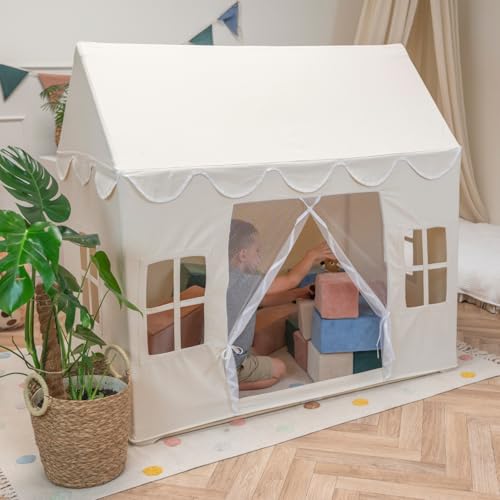 KiddyMoon Spielhaus Kinderzelt Für Kinder Kinderhaus Faltbares Design Kinder Spielzelt Indoor Kreativität Kuschelecke Kinderzelt Perfekt Für Drinnen Und Draußen Kinderzimmer, Naturfarbe von KiddyMoon
