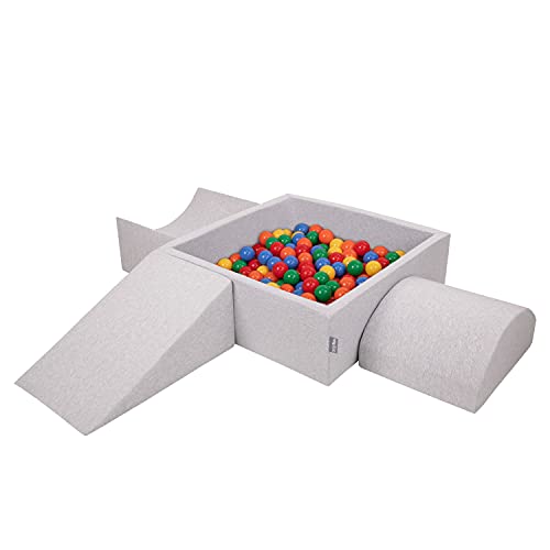 KiddyMoon Spielplatz Aus Schaumstoff Mit Quadrat Bällebad (300 Bälle) Ballgruben Für Babys Spielbad Hindernisläufen, Hergestellt In Der EU, Hellgrau:Gelb/Grün/Blau/Rot/Orange von KiddyMoon