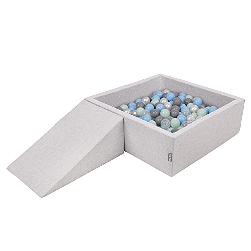 KiddyMoon Spielplatz Aus Schaumstoff Mit Quadrat Bällebad (100 Bälle) Ballgruben Für Babys Spielbad Hindernisläufen, Hergestellt In Der EU, Hellgrau:Perle/Grau/Transparent/Babyblue/Minze von KiddyMoon