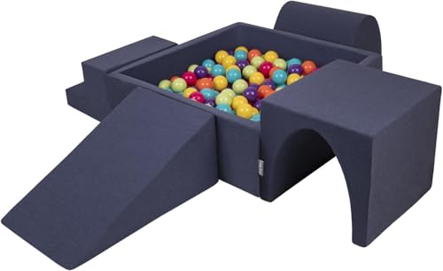 KiddyMoon Spielplatz Aus Schaumstoff Mit Quadrat Bällebad (200 Bälle) Ballgruben Für Babys Spielbad Hindernisläufen, Hergestellt In Der EU, Dunkelblau:Helgrün/Gelb/Türkis/Orange/Dpink/Violet von KiddyMoon