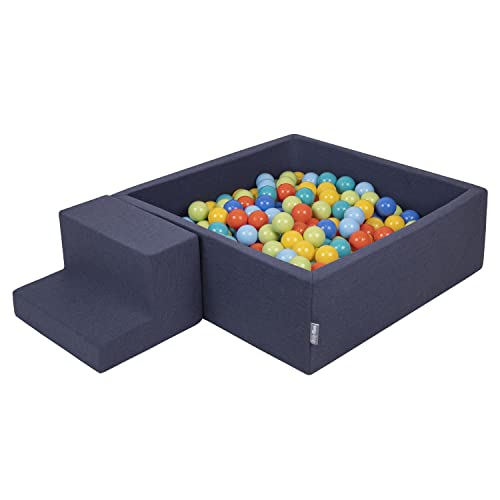 KiddyMoon Spielplatz Aus Schaumstoff Mit Quadrat Bällebad (200 Bälle) Ballgruben Für Babys Spielbad Hindernisläufen, Hergestellt In Der EU, Dunkelblau:Hellgrün/Orange/Türkis/Blau/Bblue/Gelb von KiddyMoon