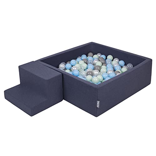 KiddyMoon Spielplatz Aus Schaumstoff Mit Quadrat Bällebad (200 Bälle) Ballgruben Für Babys Spielbad Hindernisläufen, Hergestellt In Der EU, Dunkelblau:Perle/Grau/Transparent/Babyblue/Minze von KiddyMoon