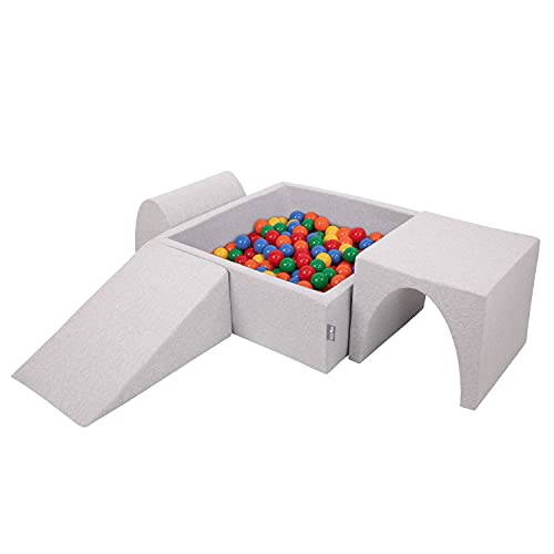 KiddyMoon Spielplatz Aus Schaumstoff Mit Quadrat Bällebad (200 Bälle) Ballgruben Für Babys Spielbad Hindernisläufen, Hergestellt In Der EU, Hellgrau:Gelb/Grün/Blau/Rot/Orange von KiddyMoon