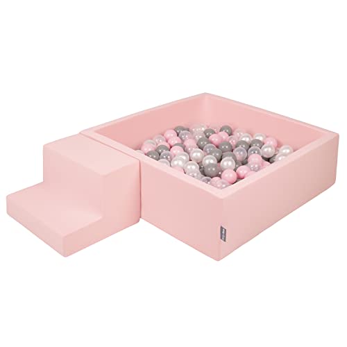 KiddyMoon Spielplatz Aus Schaumstoff Mit Quadrat Bällebad (200 Bälle) Ballgruben Für Babys Spielbad Hindernisläufen, Hergestellt In Der EU, Pink:Perle/Grau/Transparent/Puderrosa von KiddyMoon