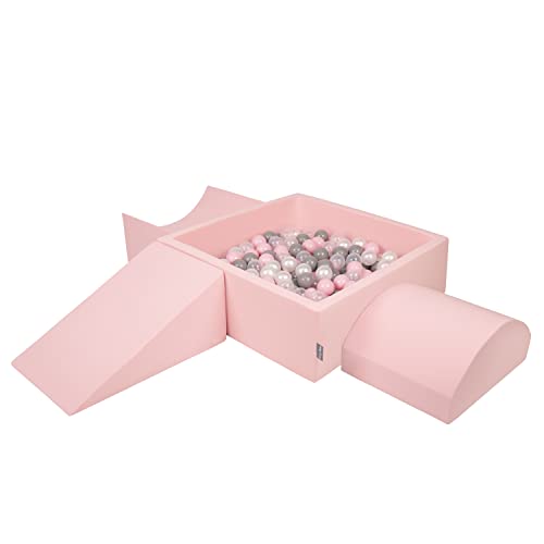 KiddyMoon Spielplatz Aus Schaumstoff Mit Quadrat Bällebad (200 Bälle) Ballgruben Für Babys Spielbad Hindernisläufen, Hergestellt In Der EU, Pink:Perle/Grau/Transparent/Puderrosa von KiddyMoon