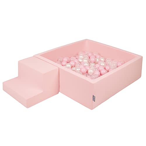KiddyMoon Spielplatz Aus Schaumstoff Mit Quadrat Bällebad (200 Bälle) Ballgruben Für Babys Spielbad Hindernisläufen, Hergestellt In Der EU, Pink:Puderrosa/Perle/Transparent von KiddyMoon