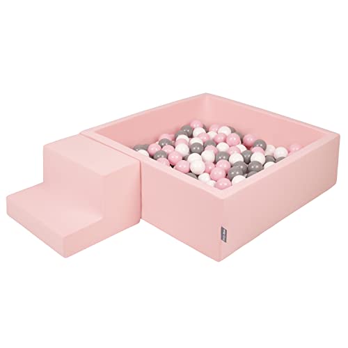 KiddyMoon Spielplatz Aus Schaumstoff Mit Quadrat Bällebad (200 Bälle) Ballgruben Für Babys Spielbad Hindernisläufen, Hergestellt In Der EU, Pink:Weiß/Grau/Puderrosa von KiddyMoon