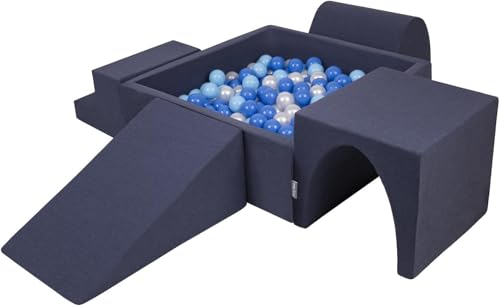 KiddyMoon Spielplatz Aus Schaumstoff Mit Quadrat Bällebad (200 Bälle) Ballgruben Für Babys Spielbad Hindernisläufen, Hergestellt In Der EU, Dunkelblau:Babyblue/Blau/Perle von KiddyMoon