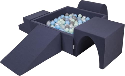 KiddyMoon Spielplatz Aus Schaumstoff Mit Quadrat Bällebad (200 Bälle) Ballgruben Für Babys Spielbad Hindernisläufen, Hergestellt In Der EU, Dunkelblau:Perle/Grau/Transparent/Babyblue/Minze von KiddyMoon