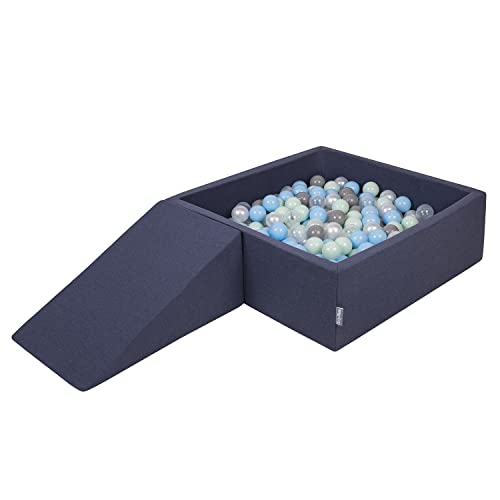 KiddyMoon Spielplatz Aus Schaumstoff Mit Quadrat Bällebad (200 Bälle) Ballgruben Für Babys Spielbad Hindernisläufen, Hergestellt In Der EU, Dunkelblau:Perle/Grau/Transparent/Babyblue/Minze von KiddyMoon