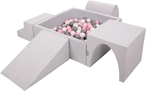 KiddyMoon Spielplatz Aus Schaumstoff Mit Quadrat Bällebad (200 Bälle) Ballgruben Für Babys Spielbad Hindernisläufen, Hergestellt In Der EU, Hellgrau:Weiß/Grau/Puderrosa von KiddyMoon