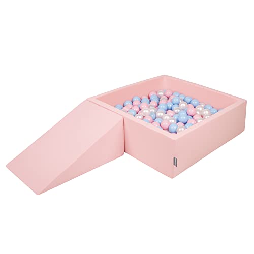 KiddyMoon Spielplatz Aus Schaumstoff Mit Quadrat Bällebad (200 Bälle) Hindernisläufen, Pink:Babyblue/Puderrosa/Perle von KiddyMoon