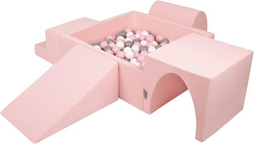 KiddyMoon Spielplatz Aus Schaumstoff Mit Quadrat Bällebad (200 Bälle) Ballgruben Für Babys Spielbad Hindernisläufen, Hergestellt In Der EU, Pink:Weiß/Grau/Puderrosa von KiddyMoon