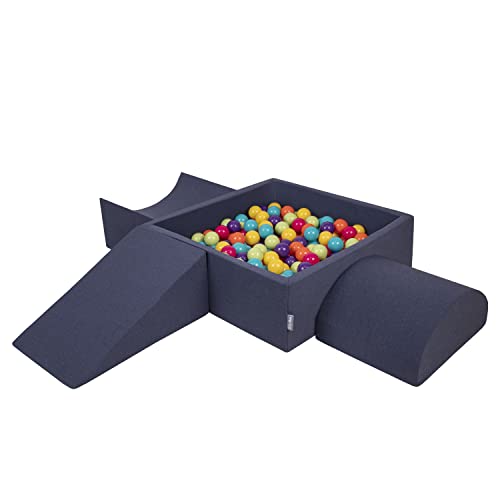 KiddyMoon Spielplatz Aus Schaumstoff Mit Quadrat Bällebad (300 Bälle) Ballgruben Für Babys Spielbad Hindernisläufen, Hergestellt In Der EU, Dunkelblau:Helgrün/Gelb/Türkis/Orange/Dpink/Violet von KiddyMoon