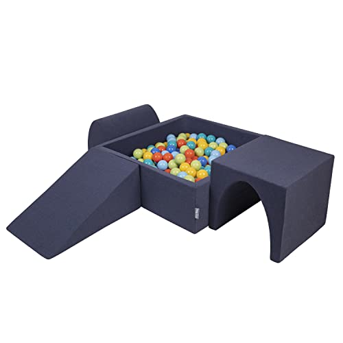 KiddyMoon Spielplatz Aus Schaumstoff Mit Quadrat Bällebad (300 Bälle) Ballgruben Für Babys Spielbad Hindernisläufen, Hergestellt In Der EU, Dunkelblau:Hellgrün/Orange/Türkis/Blau/Bblue/Gelb von KiddyMoon