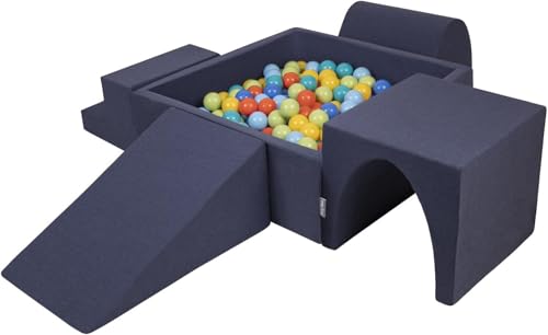 KiddyMoon Spielplatz Aus Schaumstoff Mit Quadrat Bällebad (300 Bälle) Ballgruben Für Babys Spielbad Hindernisläufen, Hergestellt In Der EU, Dunkelblau:Hellgrün/Orange/Türkis/Blau/Bblue/Gelb von KiddyMoon