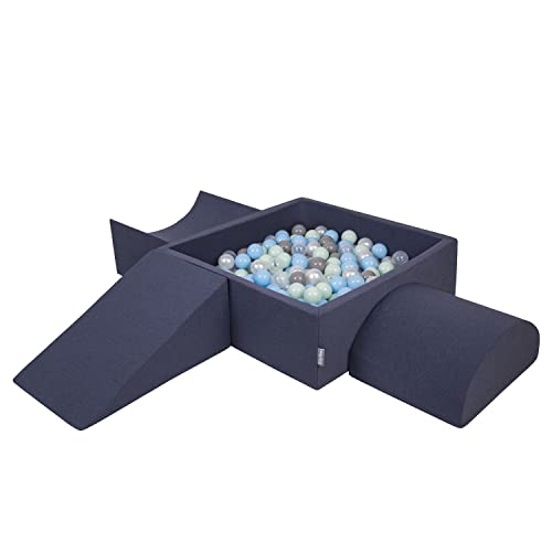 KiddyMoon Spielplatz Aus Schaumstoff Mit Quadrat Bällebad (300 Bälle) Ballgruben Für Babys Spielbad Hindernisläufen, Hergestellt In Der EU, Dunkelblau:Perle/Grau/Transparent/Babyblue/Minze von KiddyMoon