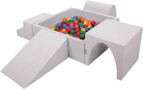 KiddyMoon Spielplatz Aus Schaumstoff Mit Quadrat Bällebad (300 Bälle) Ballgruben Für Babys Spielbad Hindernisläufen, Hergestellt In Der EU, Hellgrau:Gelb/Grün/Blau/Rot/Orange von KiddyMoon