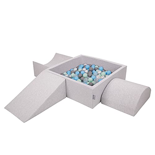 KiddyMoon Spielplatz Aus Schaumstoff Mit Quadrat Bällebad (300 Bälle) Ballgruben Für Babys Spielbad Hindernisläufen, Hergestellt In Der EU, Hellgrau:Perle/Grau/Transparent/Babyblue/Minze von KiddyMoon