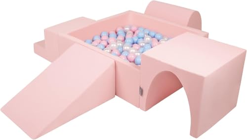 KiddyMoon Spielplatz Aus Schaumstoff Mit Quadrat Bällebad (300 Bälle) Ballgruben Für Babys Spielbad Hindernisläufen, Hergestellt In Der EU, Pink:Babyblue/Puderrosa/Perle von KiddyMoon