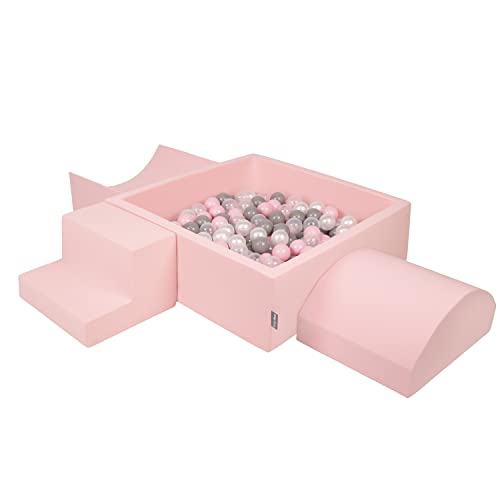 KiddyMoon Spielplatz Aus Schaumstoff Mit Quadrat Bällebad (300 Bälle) Ballgruben Für Babys Spielbad Hindernisläufen, Hergestellt In Der EU, Pink:Perle/Grau/Transparent/Puderrosa von KiddyMoon