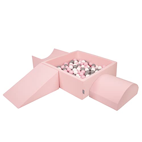 KiddyMoon Spielplatz Aus Schaumstoff Mit Quadrat Bällebad (300 Bälle) Ballgruben Für Babys Spielbad Hindernisläufen, Hergestellt In Der EU, Pink:Weiß/Grau/Puderrosa von KiddyMoon