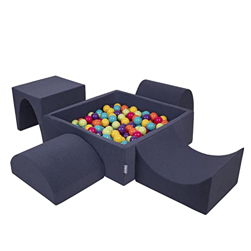 KiddyMoon Spielplatz Aus Schaumstoff Mit Quadrat Bällebad (300 Bälle) Ballgruben Für Babys Spielbad Hindernisläufen, Hergestellt In Der EU, Dunkelblau:Helgrün/Gelb/Türkis/Orange/Dpink/Violet von KiddyMoon